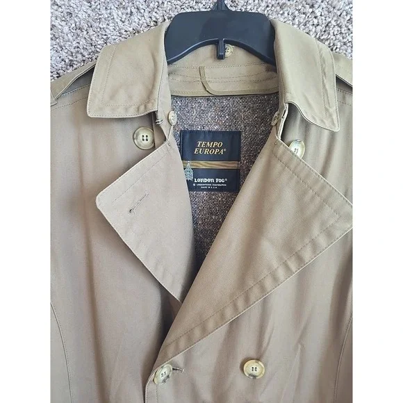 Vintage London Fog Tempo Europa Beige Double Breasted Trench Coat 10 Reg. Wool - Picture 5 of 16